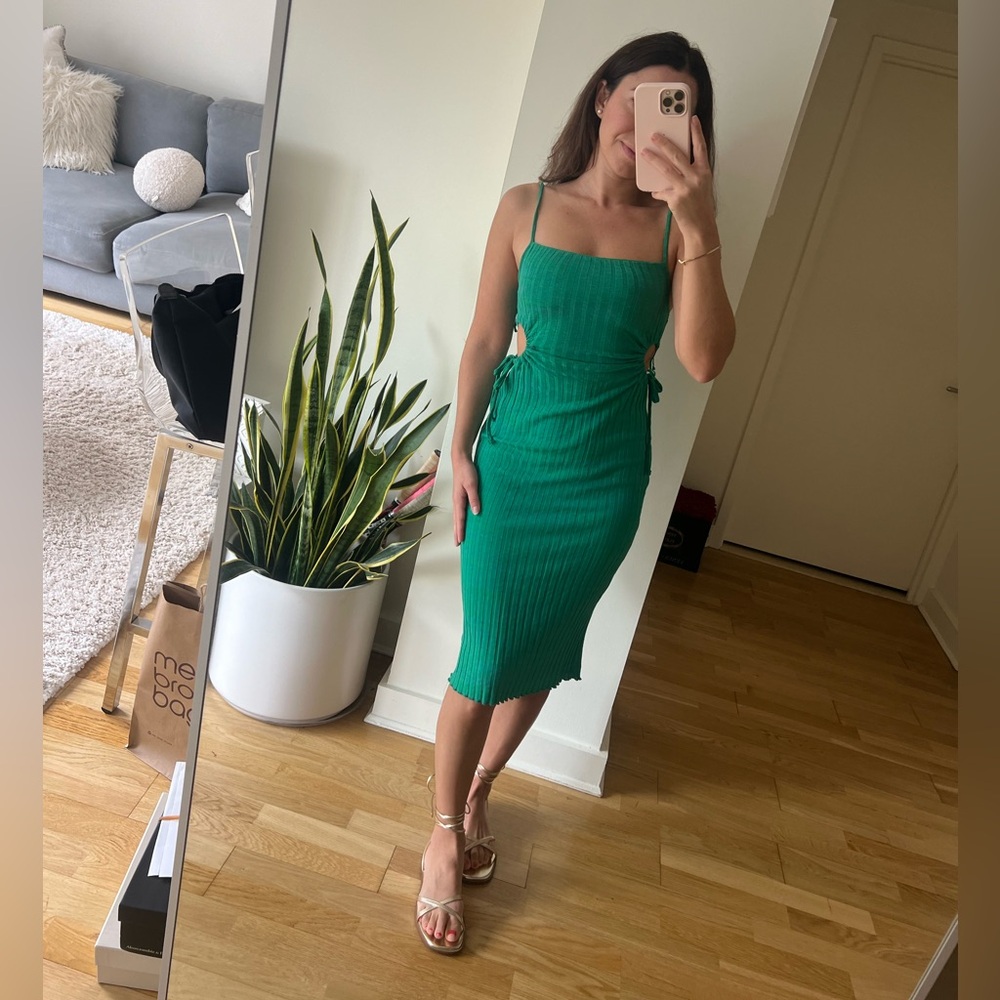 Zara green midi dress with cutouts